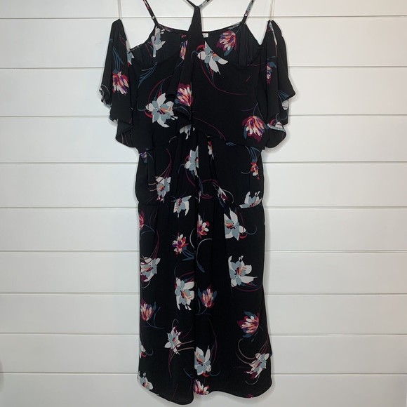Maurices 2 Dress 2X XXL Black Floral Off The Shoulder Knee Length Lined A-Line - Picture 2 of 10